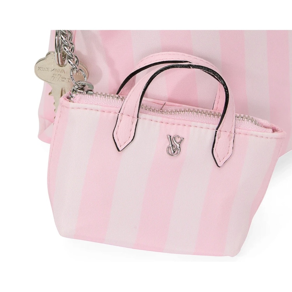 Victorias Secret Micro Travel keychain bag Tote Charm Pink Stripe Signature Logo